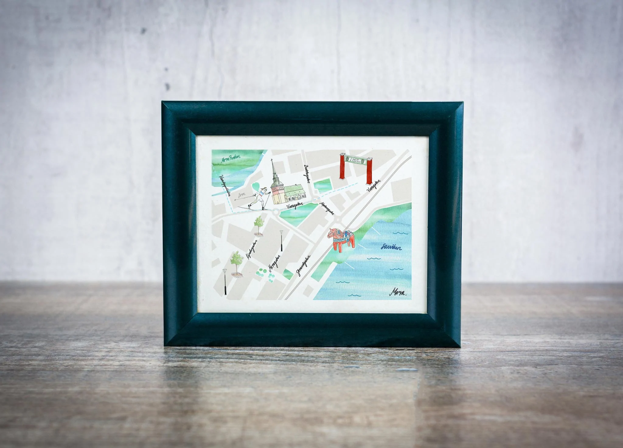 Karta över Mora, skapad med en kombination av analogt och digitalt, av Lisa Kriga.